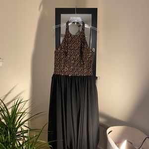 Gold and copper sequined black dress